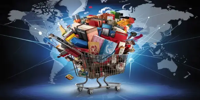 Caddie relié au mon virtuel du ecommerce plein d'objets achetés sur des site ecommerces créés par wppascher.com